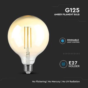 LED Bulb - 8W Filament E27 G125 Amber Dimmable 2200K