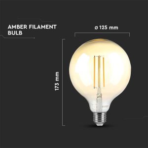 LED Bulb - 8W Filament E27 G125 Amber Dimmable 2200K