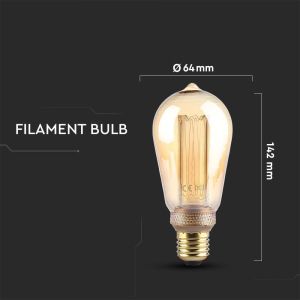 LED Bulb - 4W Filament E27 ST64 Amber Art 2200K