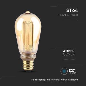 LED Bulb - 4W Filament E27 ST64 Amber Art 2200K