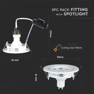 LED Spotlight - 5W GU10 With Fitting White Body 3000K 3pcs/Pack