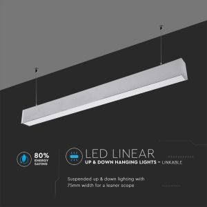 LED Linear Light SAMSUNG CHIP - 60W Hanging Suspension Silver Body 4000K 1200x75x105mm