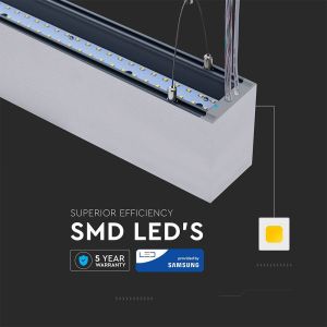 LED Linear Light SAMSUNG CHIP - 60W Hanging Suspension Silver Body 4000K 1200x75x105mm