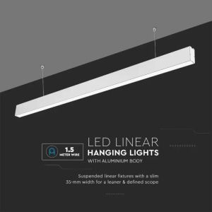 SKU 21376 LED Linear Light SAMSUNG CHIP - 40W Hanging Suspension White Body 4000K 1200x35x67mm V-TAC