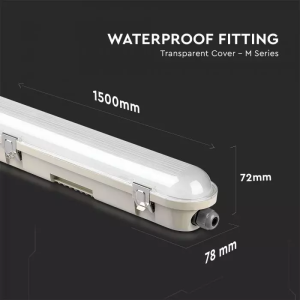 LED Waterproof Fitting M-SERIES 1500mm 48W 4000K Transperant SS Clip 120LM/W