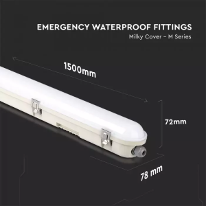 LED Waterproof Fitting M-SERIES 1500mm 48W 6400K Emergency Kit PC/PC SS Clip 120LM/W