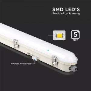 LED Waterproof Fitting M-SERIES 1500mm 48W 6400K Emergency Kit PC/PC SS Clip 120LM/W