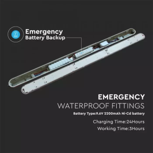 LED Waterproof Fitting M-SERIES 1500mm 48W 4000K Emergency Kit PC/PC SS Clip 120LM/W