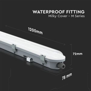 LED Waterproof Fitting M-SERIES 1200mm 36W 4000K Milky Cover 120LM/W