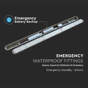 LED Waterproof Fitting SAMSUNG CHIP M-SERIES 1500mm 48W 6500K Emergency Kit PC/PC SS Clip 120LM/W