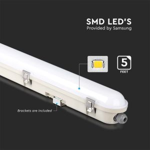 LED Waterproof Fitting SAMSUNG CHIP M-SERIES 1500mm 48W 6500K Emergency Kit PC/PC SS Clip 120LM/W