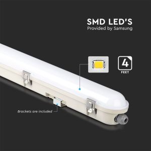 LED Waterproof Fitting SAMSUNG CHIP M-SERIES 1200mm 36W 6400K Emergency Kit PC/PC SS Clip 120LM/W