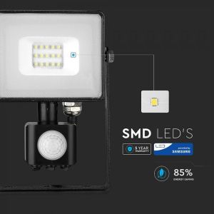 10W LED Sensor Floodlight SAMSUNG CHIP Cut-OFF Function Black Body 4000K