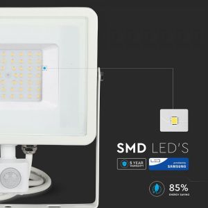 50W LED Sensor Floodlight SAMSUNG CHIP Cut-OFF Function White Body 4000K