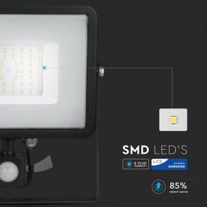 50W LED Sensor Floodlight SAMSUNG CHIP Cut-OFF Function Black Body 4000K