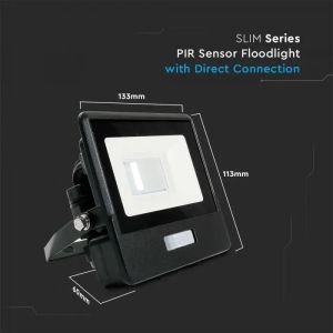 10W LED PIR Sensor Floodlight SAMSUNG CHIP Black Body 6500K