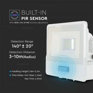 10W LED PIR Sensor Floodlight SAMSUNG CHIP White Body 3000K