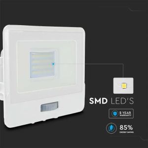 SKU 20271 20W LED PIR Sensor Floodlight SAMSUNG CHIP White Body 4000K V-TAC