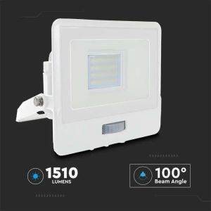 SKU 20271 20W LED PIR Sensor Floodlight SAMSUNG CHIP White Body 4000K V-TAC