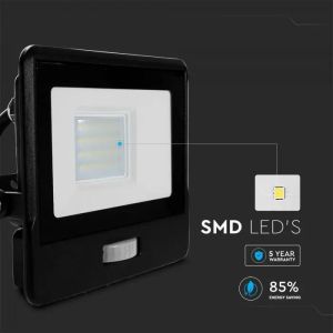 20W LED PIR Sensor Floodlight SAMSUNG CHIP Black Body 4000K 1M Cable