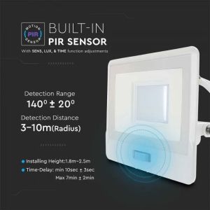 30W LED PIR Sensor Floodlight SAMSUNG CHIP White Body 6500K 1M Cable