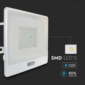 50W LED PIR Sensor Floodlight SAMSUNG CHIP White Body 3000K 1M Cable