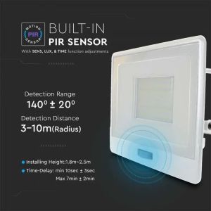 50W LED PIR Sensor Floodlight SAMSUNG CHIP White Body 3000K 1M Cable