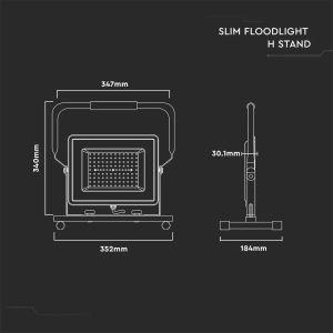 100W LED Floodlight SMD SAMSUNG CHIP G2 Black Body 4000K Hand Stand 3m Wire EU Plug