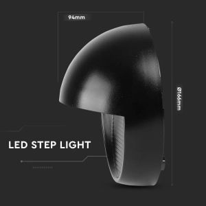 3W LED Step Light Black Body Round 3000k