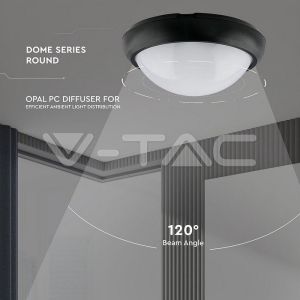 8W Dome Light Round Black Body 3000K IP66