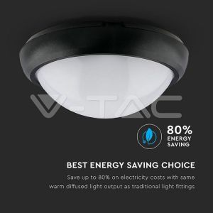 8W Dome Light Round Black Body 3000K IP66