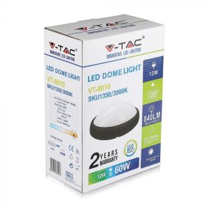 12W LED Full Oval Ceiling Lamp Black Body IP54 6000K