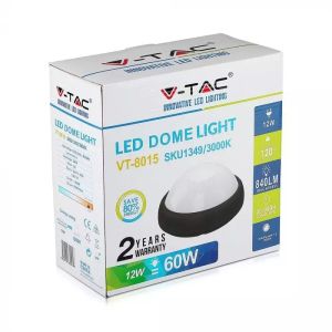 12W Dome Light Fitting Black Body Round 3000K IP65