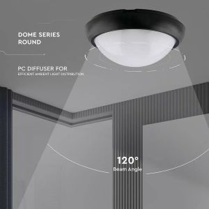 12W Dome Light Fitting Black Body Round 3000K IP65