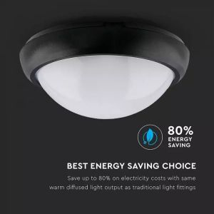 12W Dome Light Fitting Black Body Round 3000K IP65