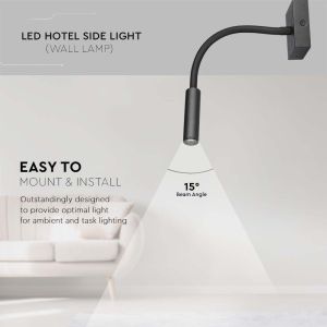 3W LED Hotel Side Light Black 3000K