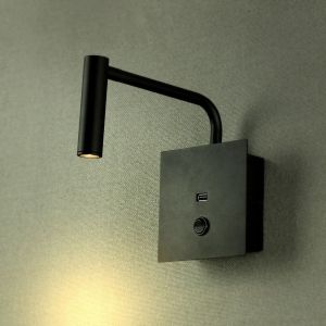 3W LED Hotel Side Light With Switch & USB Port Black 3000K