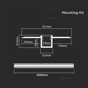 Led Strip Mounting Kit With Diffuser Aluminum Milky Gypsum Narrow 2000MM