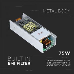 LED Slim Power Supply - 75W 12V 6A Metal