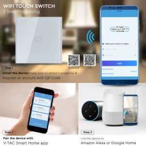 WIFI Touch 1 Way Switch Compatible With Amazon Alexa And Google Home White