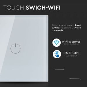 WIFI Touch 1 Way Switch Compatible With Amazon Alexa And Google Home White