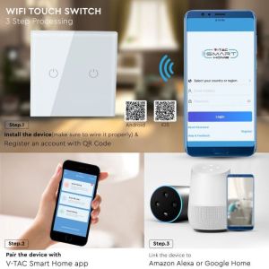 WIFI Touch 2 Way Switch Compatible With Amazon Alexa And Google Home White