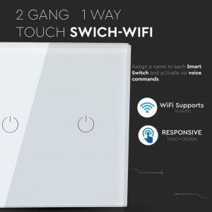 WIFI Touch 2 Way Switch Compatible With Amazon Alexa And Google Home White