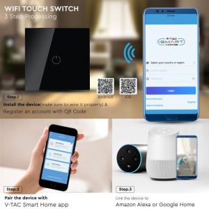 WIFI Touch 1 Way Switch Compatible With Amazon Alexa And Google Home Black