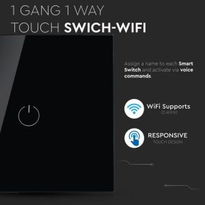 WIFI Touch 1 Way Switch Compatible With Amazon Alexa And Google Home Black