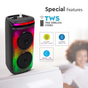 400W Rechargeable Speaker With 1 Wired Microphone RF Control and Handle 2x6.5 inch