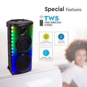 600W Rechargeable Speaker With 1 Wired Microphone RF Control and Handle 2x8 inch