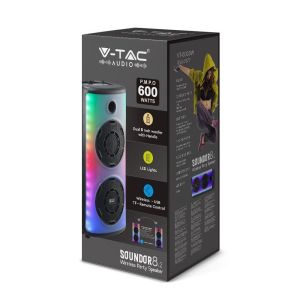 600W Rechargeable Speaker With 1 Wired Microphone RF Control and Handle 2x8 inch