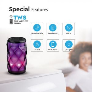 Led Light Portable Bluetooth Speaker With AUX & TF Slot TWS 1200mah Battery