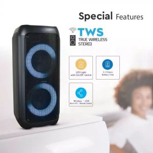 35W Rechargeable Trolley Speaker With One Wired Microphone RF Control RGB 2*6.5 inch